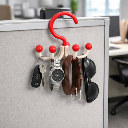 Organizer rack hung on door with accessories