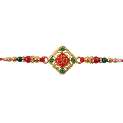 Square Om Kundan Beaded Traditional Rakhi for Brothers (10pcs)