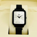 Square Analog Watch – Sleek Black Case with Mesh Strap