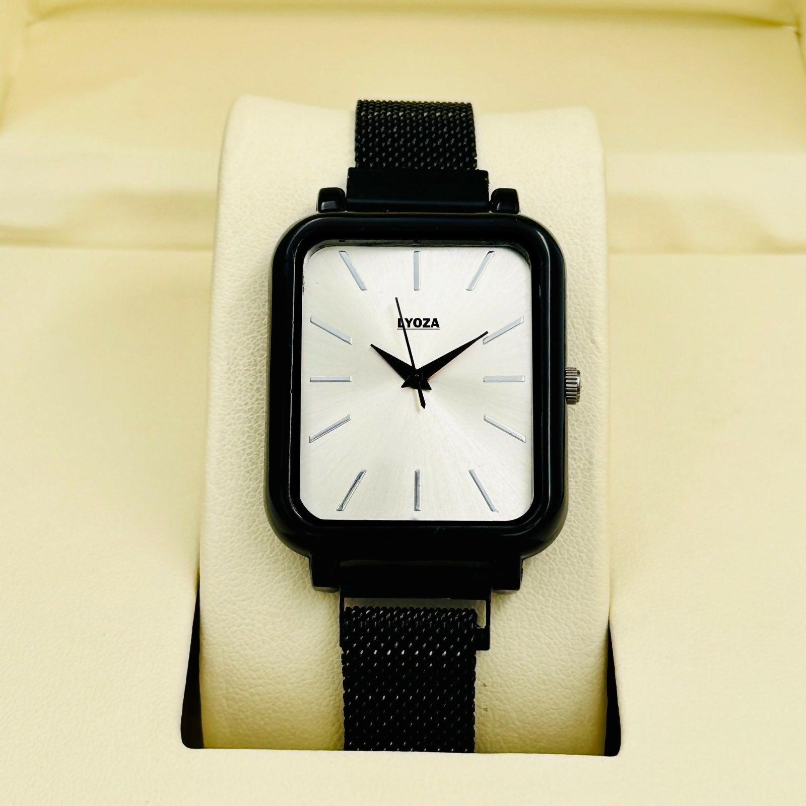 Square Black Case Mesh Strap Analog Watch