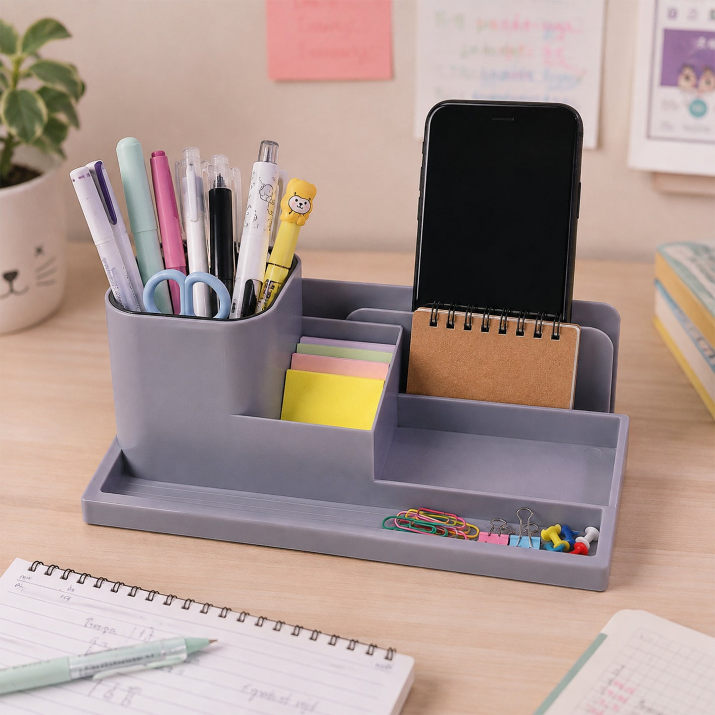Multipurpose Desktop Organizer Pen Stand with Document Holder & Storage Compartments