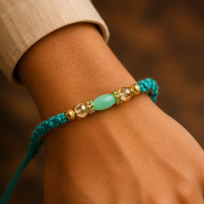 Turquoise Macrame Bracelet Rakhi with Mint Beads, Pearl Accents and Modern Thread