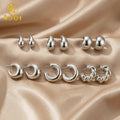 Premium Silver-Tone Stud & Hoop Earrings Set of 6 for Women Daily Wear Jewelry Style