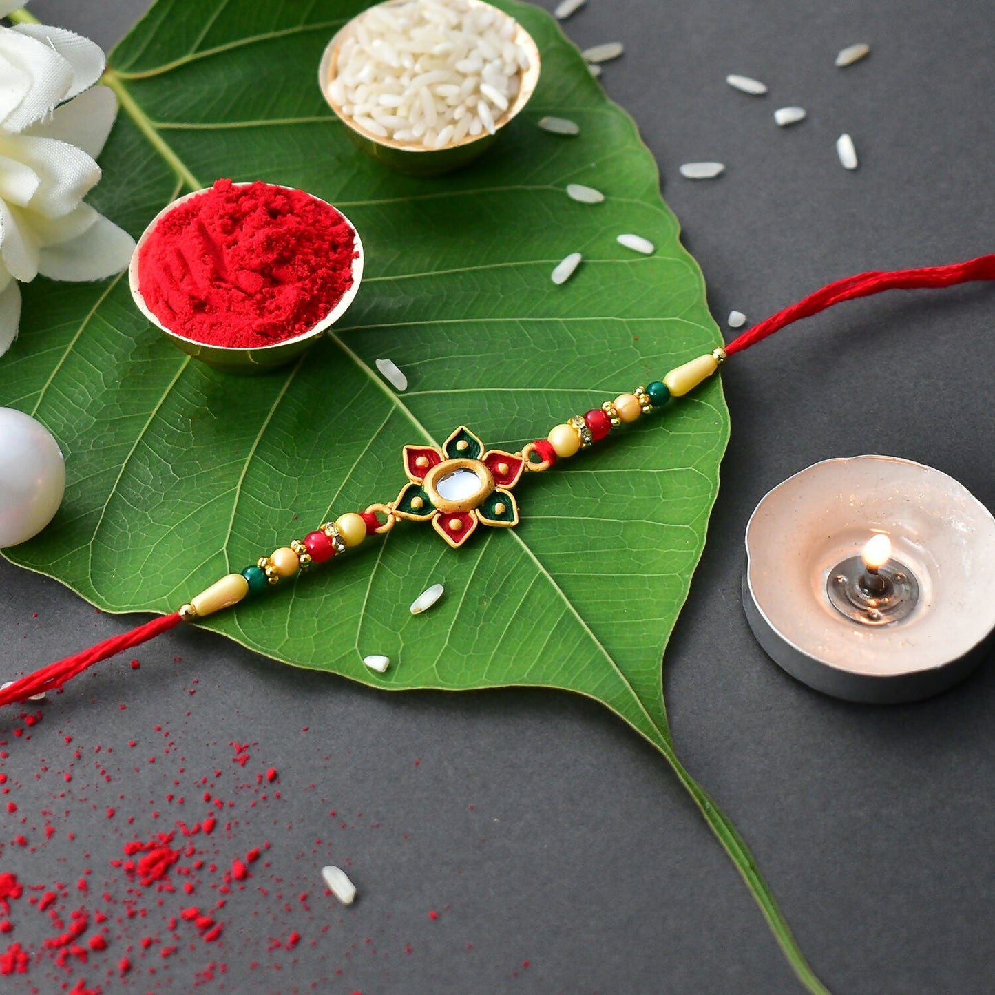 Floral Rakhi with Multicolor Stone Work Elegant Raksha Bandhan Gift (5pcs)