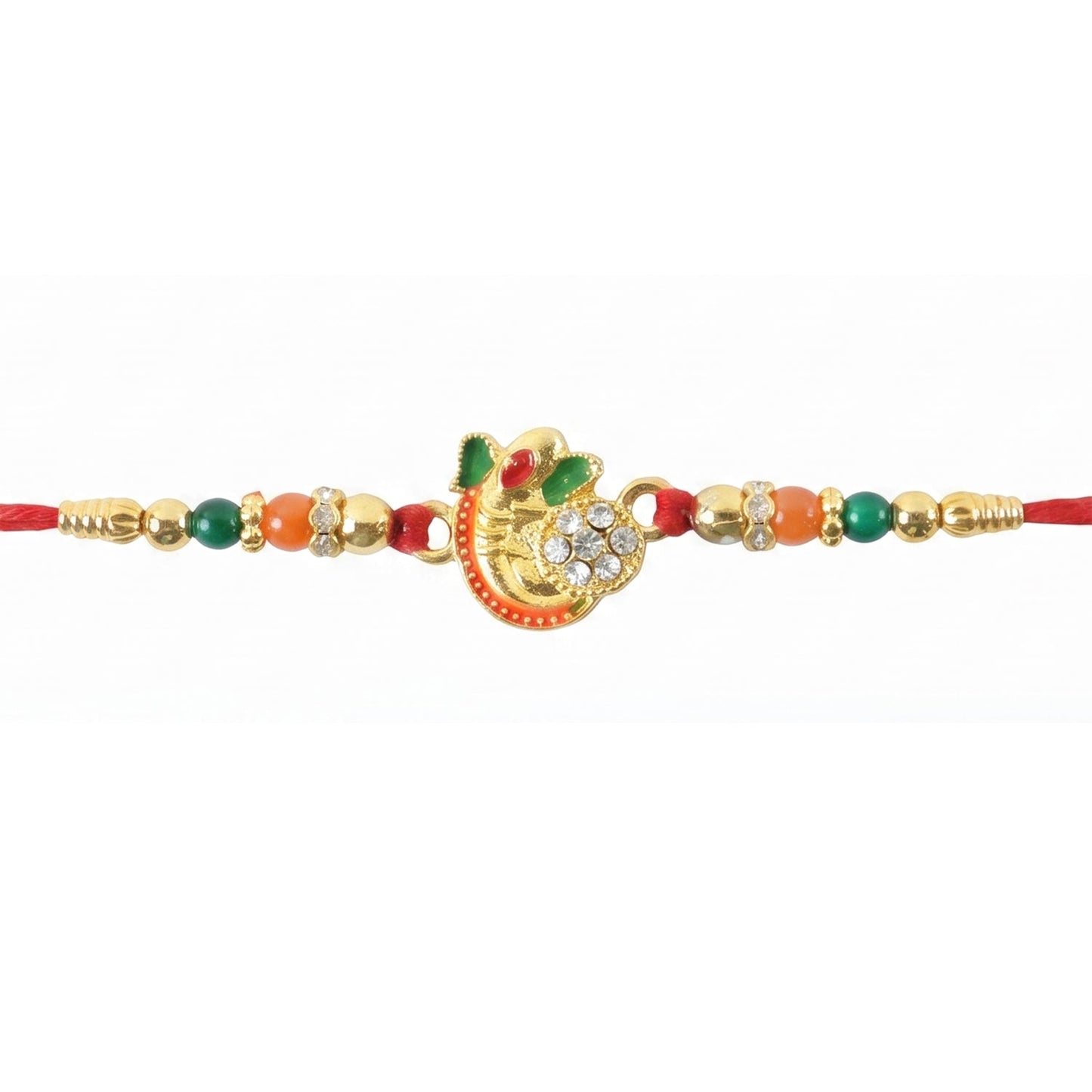 Om Rakhi for Brother Traditional Multicolor Beads on Red Thread (10pcs)