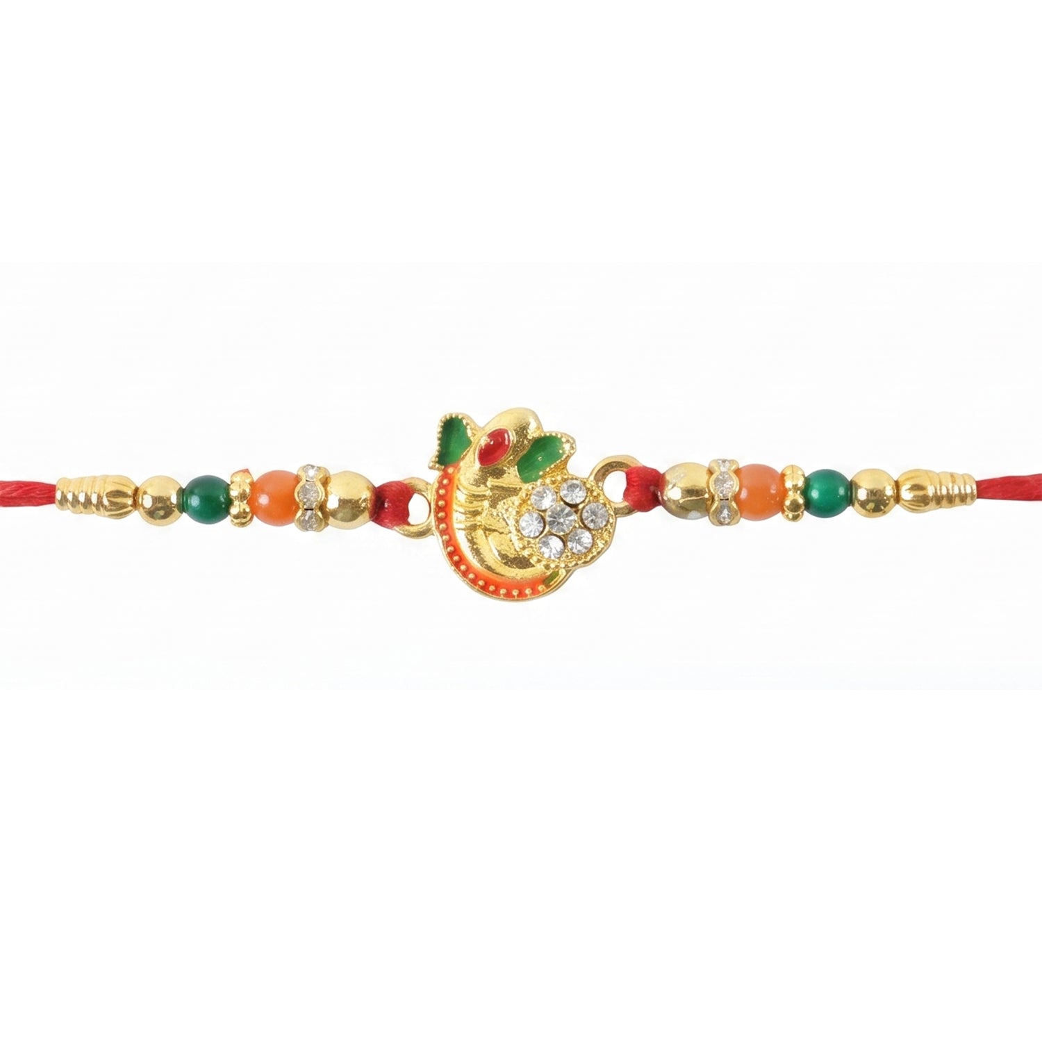 Om Rakhi for Brother Traditional Multicolor Beads on Red Thread (10pcs)