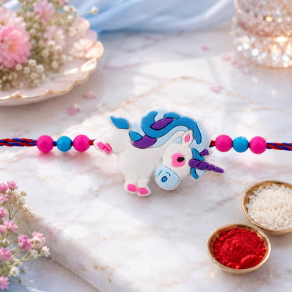 Unicorn Charm Kids Beaded Traditional Rakhi for Brother (5pcs)