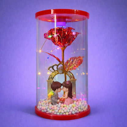 LED Rose Dome with Couple Figurine Romantic Decorative Showpiece