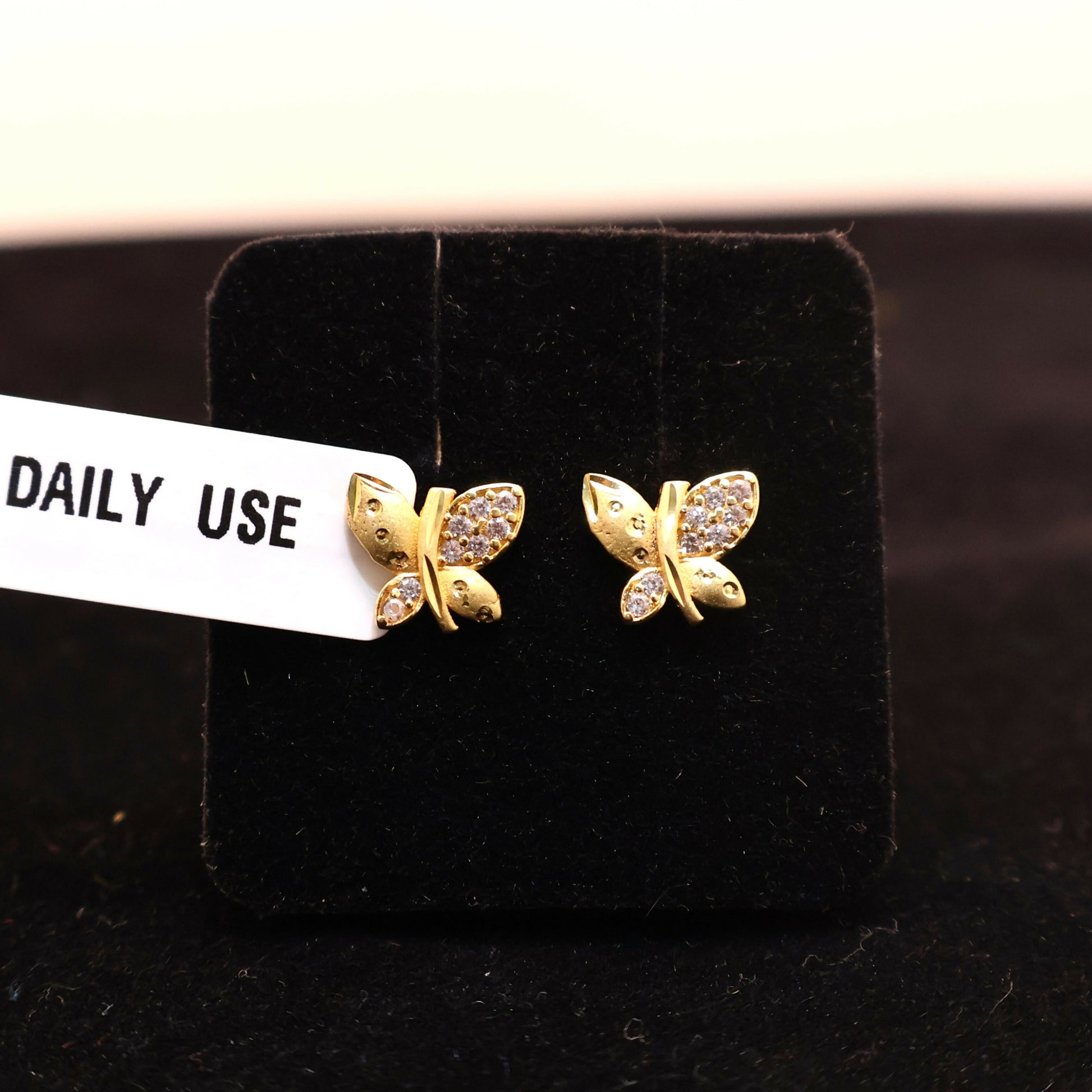 Gold Plated Matte Butterfly earing Studs with AD for women and girls