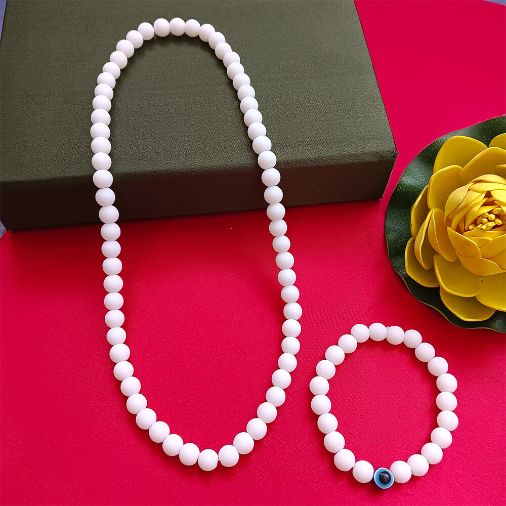 White Beads Necklace & Evil Eye Bracelet Combo