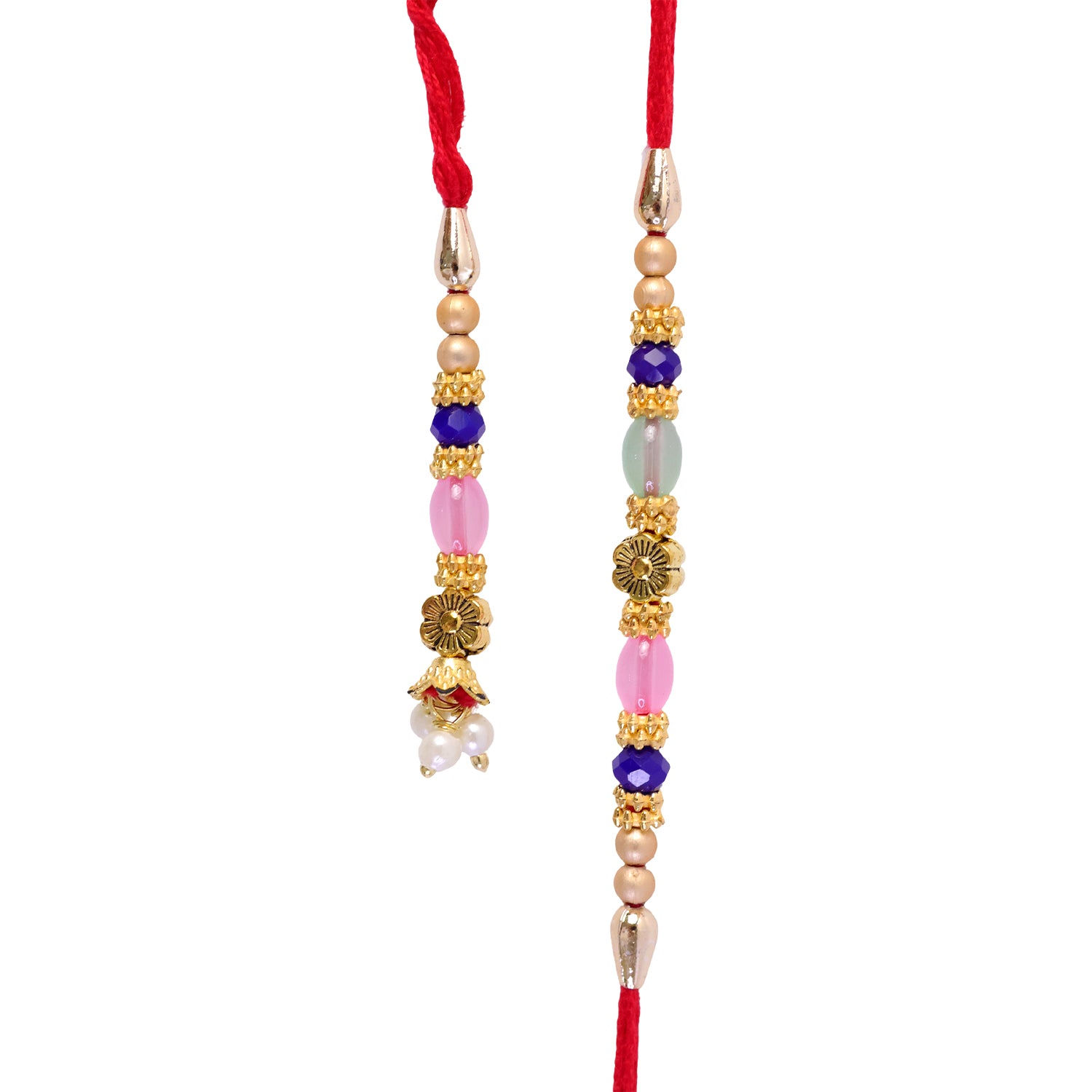 Graceful Floral Cluster Bhai Bhabhi Rakhi with Flower and Pearl Drop for Gifting