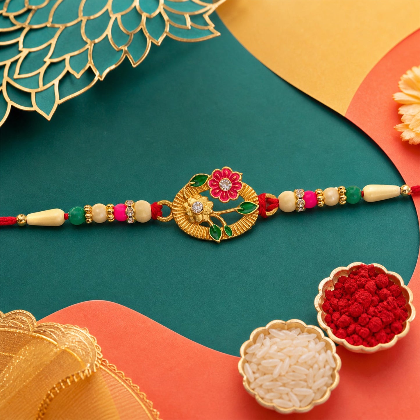 Flower Motif Rakhi Festive Design for Brothers (5pcs)
