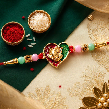 Lord Ganesha Rakhi Heart Shape Traditional for Raksha Bandhan (10pcs)