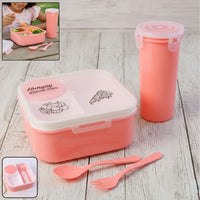 Hungry Lunch Box Combo Set – Unbreakable Plastic Lunch Box with Spoon, Fork & Extra Container for Kids