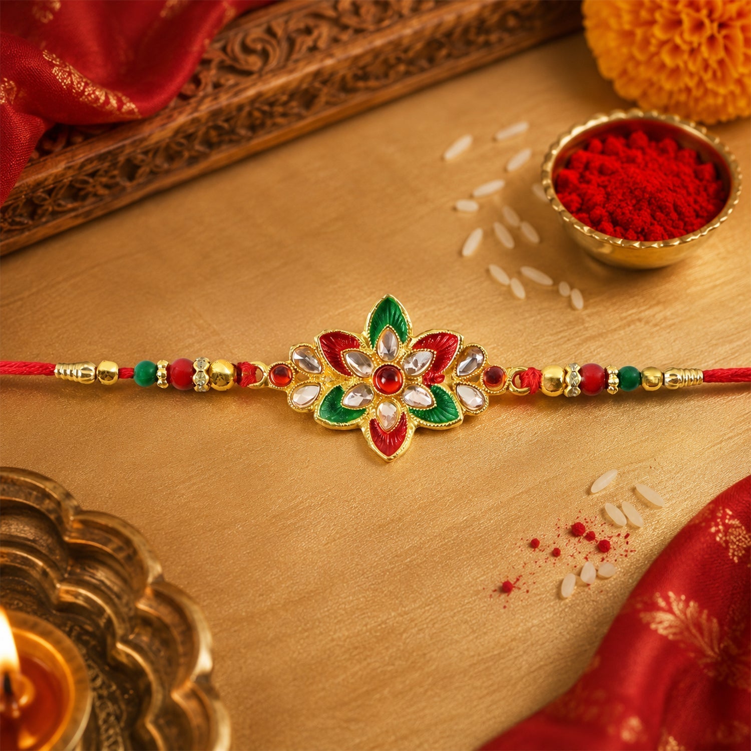 Floral Meena Stone Rakhi Design for Raksha Bandhan Celebration (10pcs)