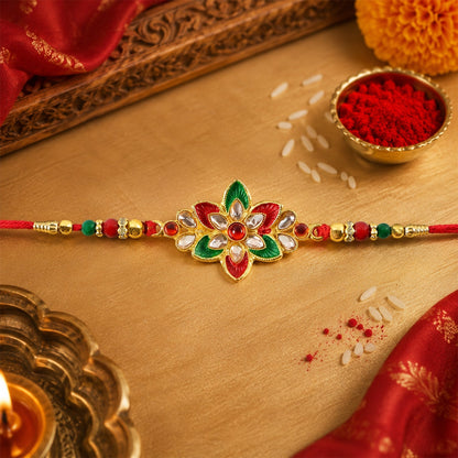 Floral Meena Stone Rakhi Design for Raksha Bandhan Celebration (10pcs)