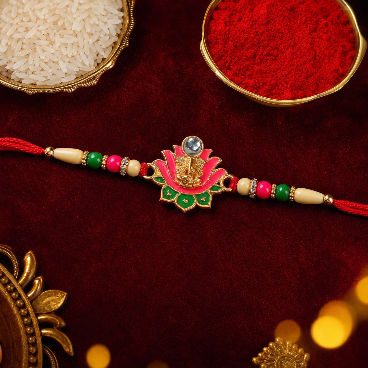 Ganesh Lotus Leaf Rakhi Designer Festive Gift for Raksha Bandhan (10pcs)