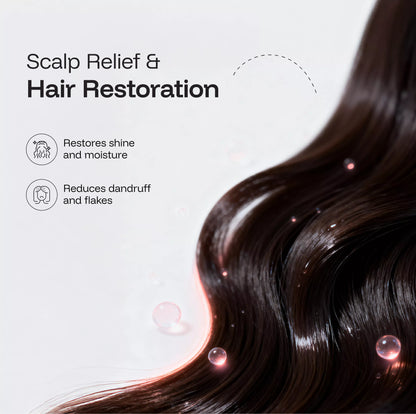 Shampoo applied to scalp demonstrating dandruff relief