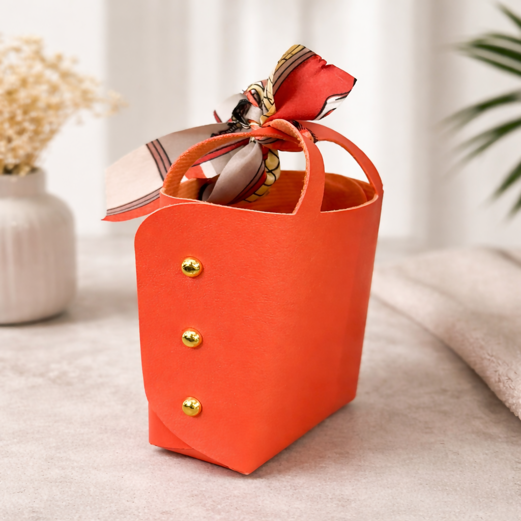Orange Mini Handbag for Women | Stylish Small Tote with Scarf Handle