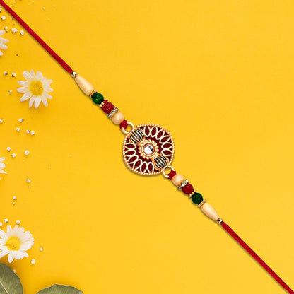 Golden Meenakari Kundan Rakhi for Brother Festive Design (10pcs)