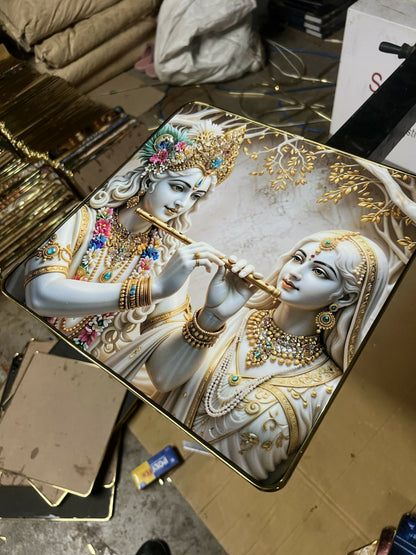 High-resolution image of Radha Krishna crystal wall frame showing embossed design