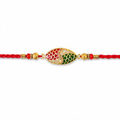 Red & Green Marquise Meenakari Designer Rakhi for Brother Gift Set Combo