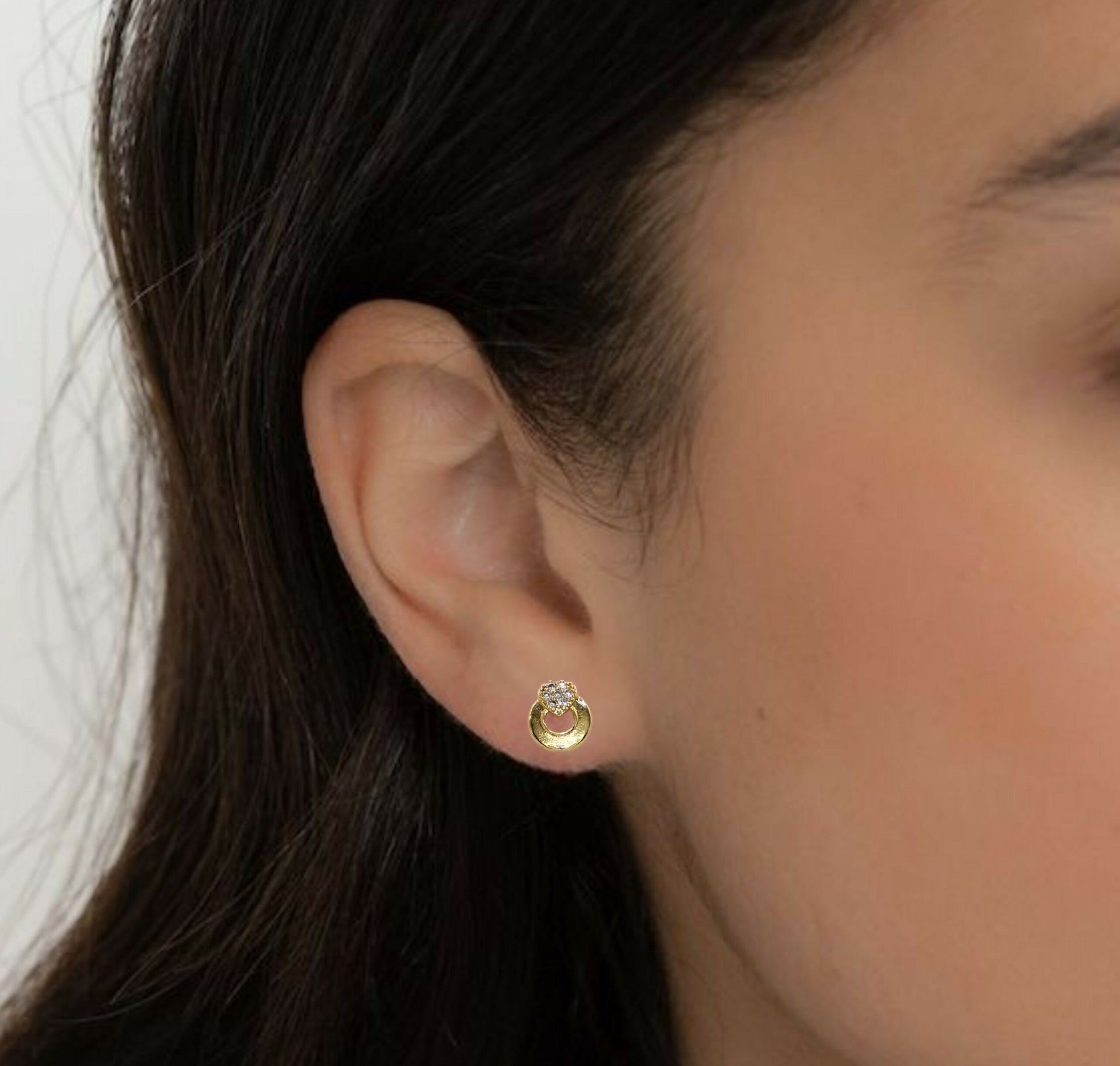 Dainty Diamond & Gold Circle Stud Earrings for Women 7 Girls