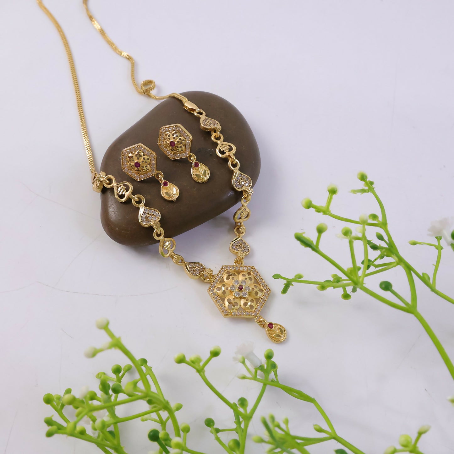 Elegant necklace set showcased on a model for festive wear