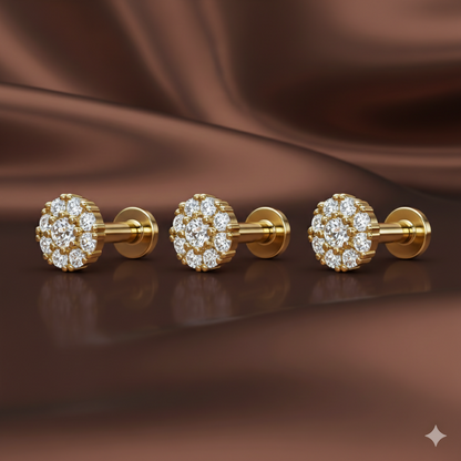 Gold plated floral cluster nose stud with sparkling stones on flat back