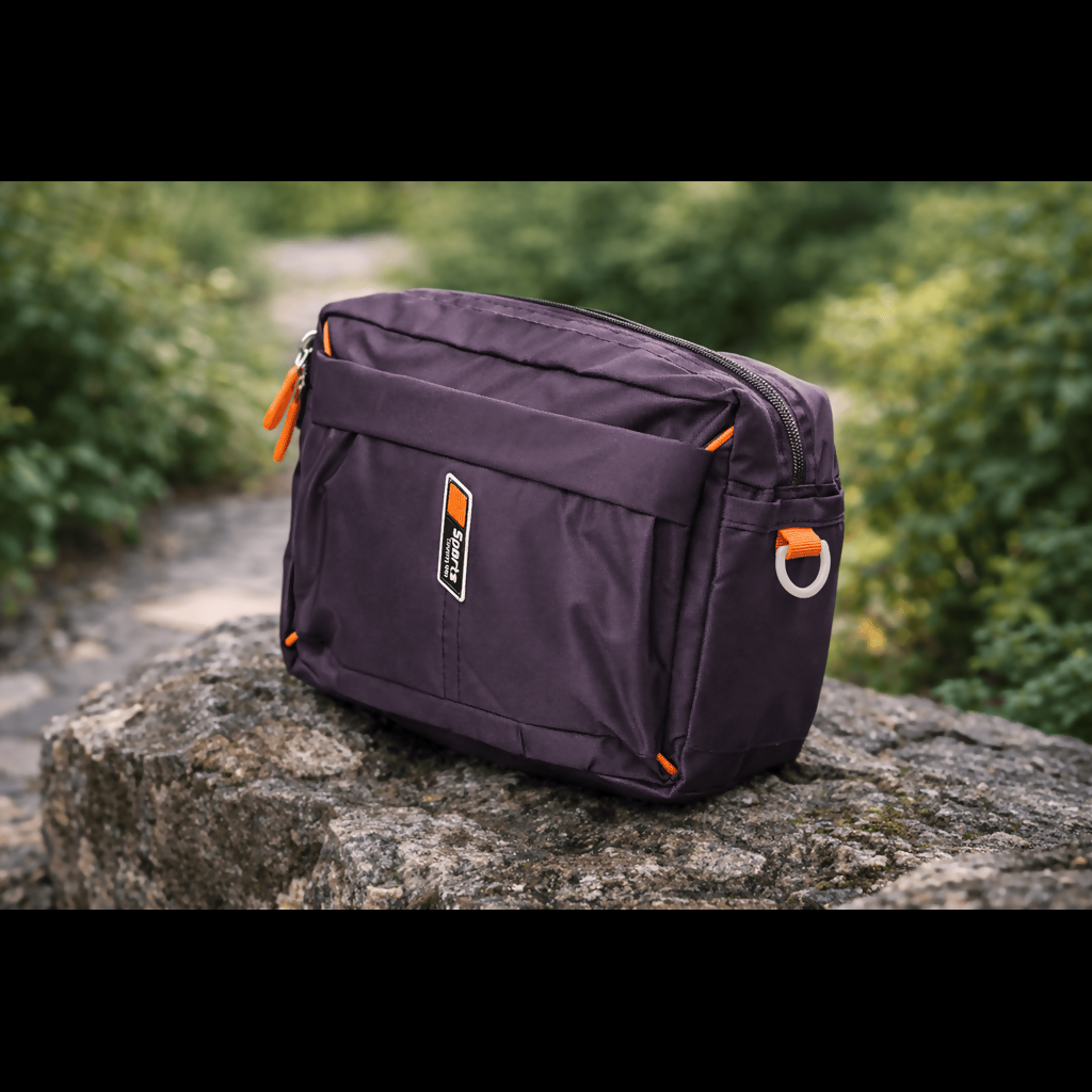 Lightweight crossbody shoulder bag front view with multiple zipper pockets for travel