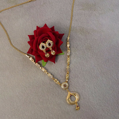 Elegant Gold-Tone Teardrop Pendant Necklace Set with Minimal Chain Design & Matching Earrings