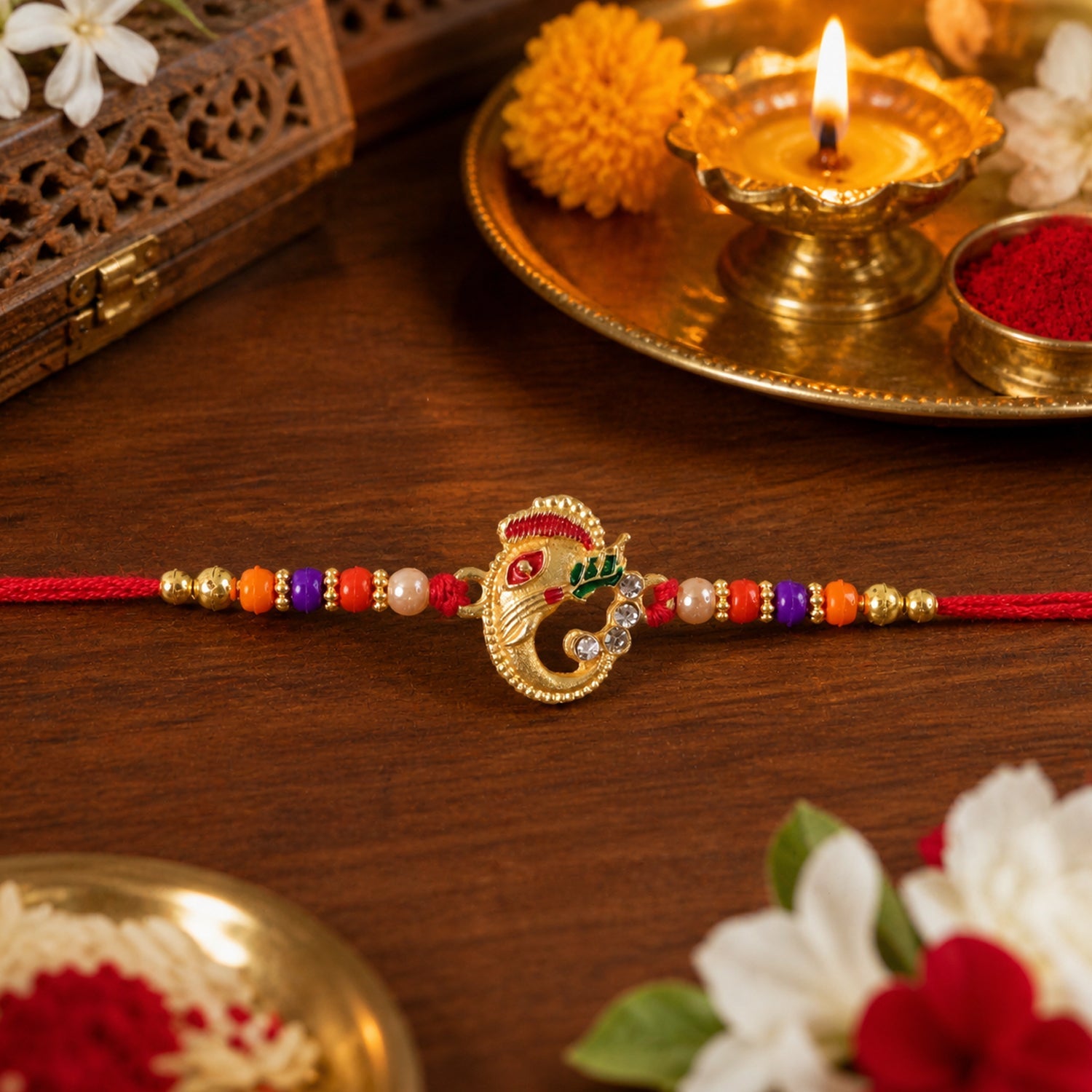 Traditional Ganesh Beaded Rakhi Embrace Festive Bonding (5pcs)