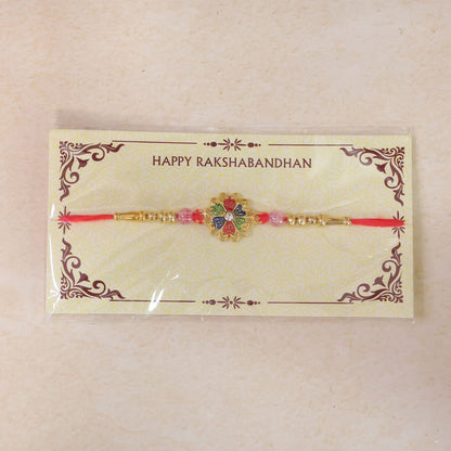 Floral Stone Designer Rakhi with Kundan Beaded Festive Detail (5pcs)