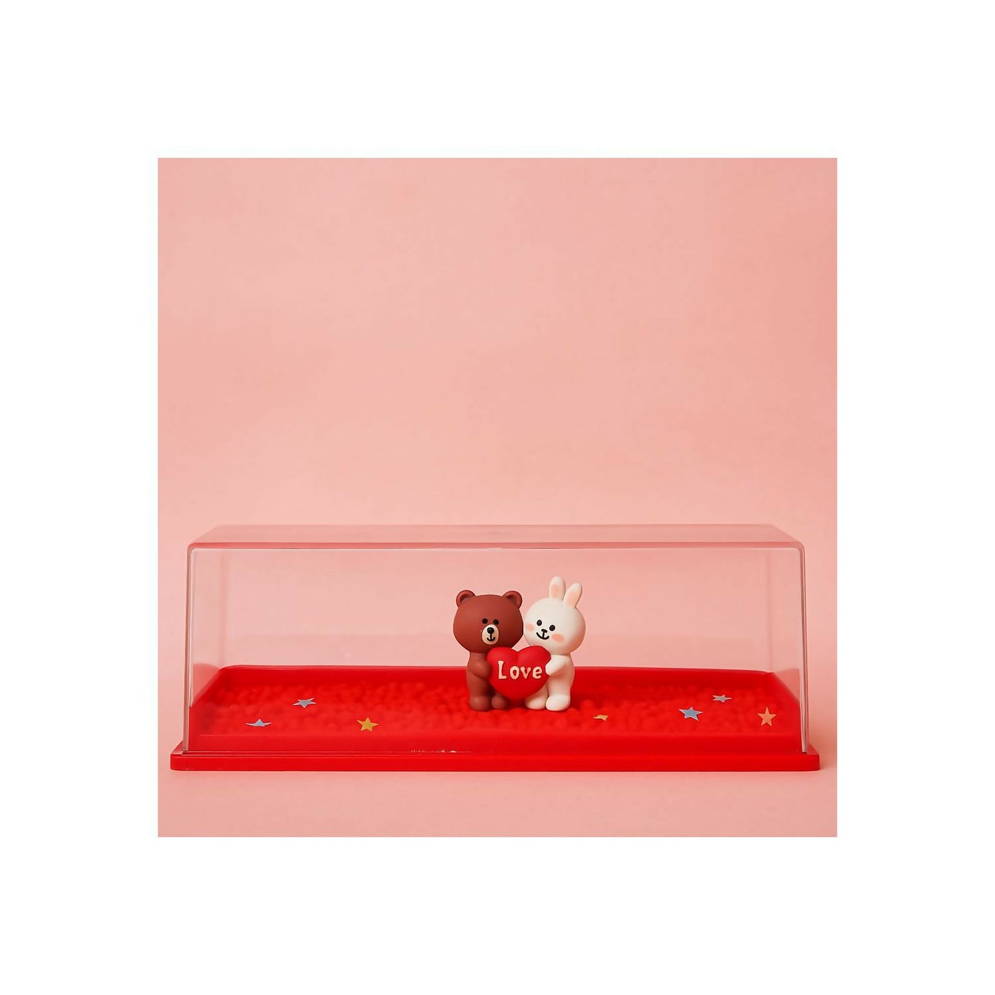 Cute Bear and Bunny Love Figurine in Transparent Display Box with Glitter & Stars – Romantic Decorative Showpiece for Desk, Tabletop, Gifting, Anniversary, Wedding & Valentine’s Day