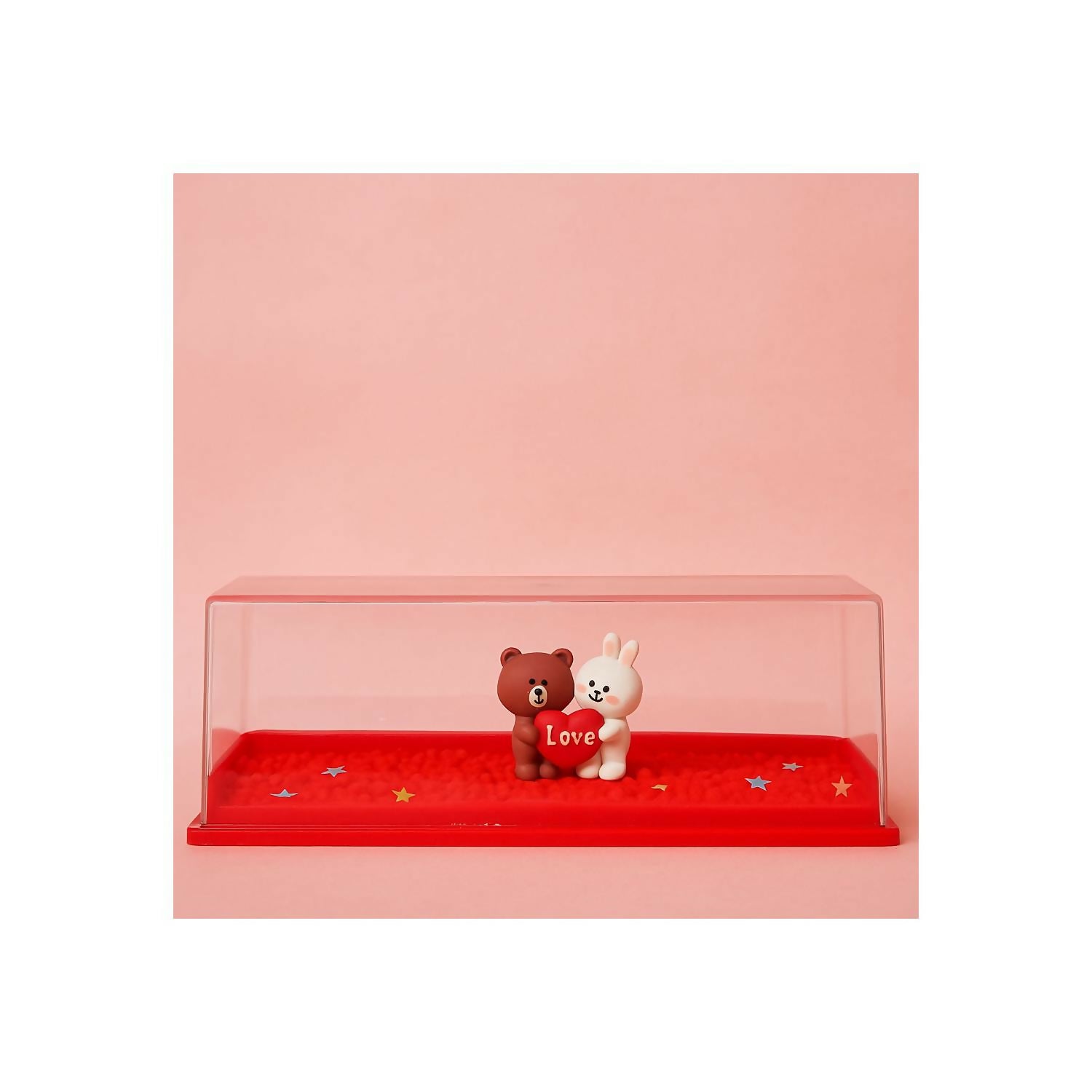 Cute Bear and Bunny Love Figurine in Transparent Display Box with Glitter & Stars – Romantic Decorative Showpiece for Desk, Tabletop, Gifting, Anniversary, Wedding & Valentine’s Day