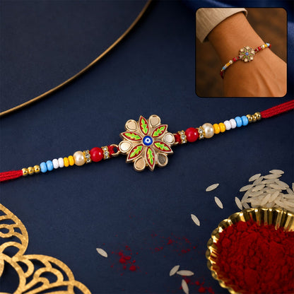 Rakhi for Brother Golden Meenakari Evil Eye with Beads (10pcs)