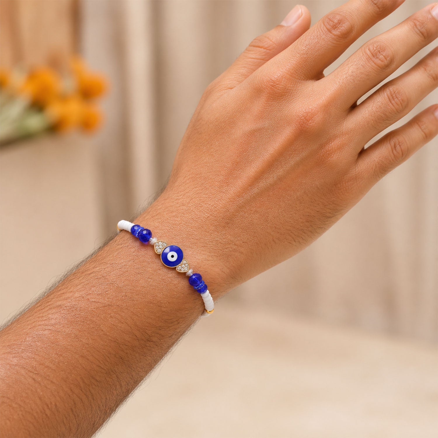Nazar Evil Eye Heart Studded Crystal Beads Designer Rakhi