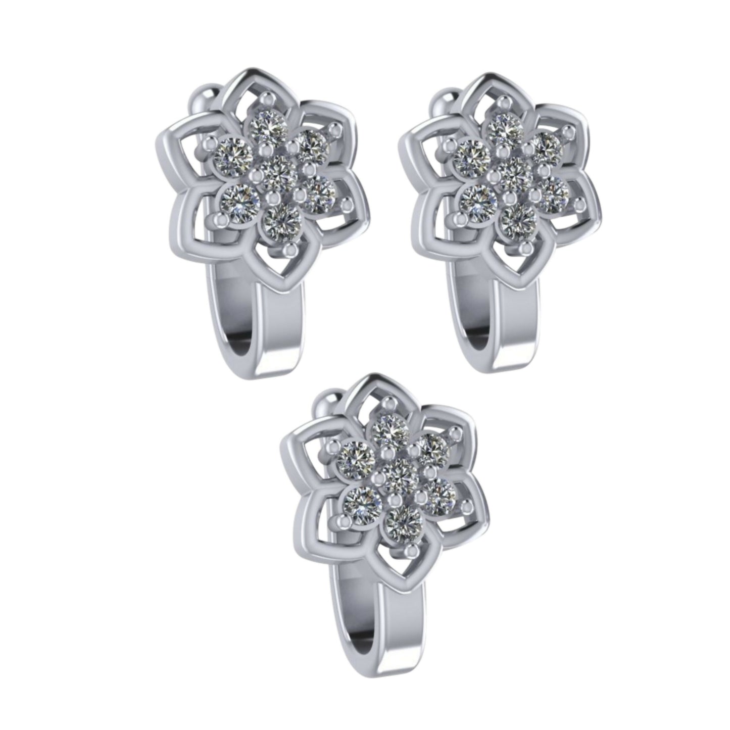Silver-Plated Flower Cluster Non-Piercing Nose Clip Set Combo Pack of 3