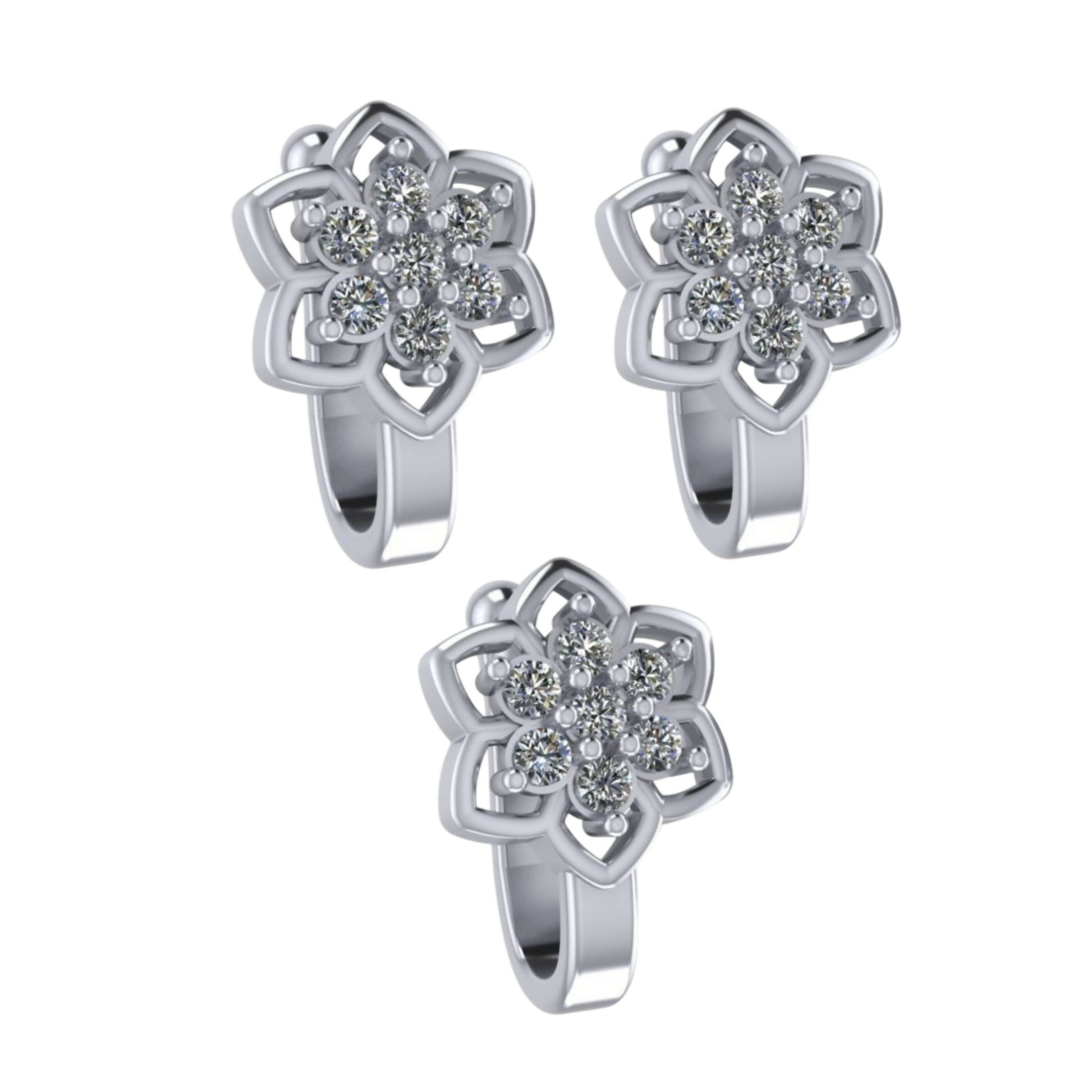 Silver-Plated Flower Cluster Non-Piercing Nose Clip Set Combo Pack of 3