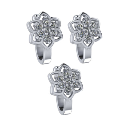 Silver-Plated Flower Cluster Non-Piercing Nose Clip Set Combo Pack of 3