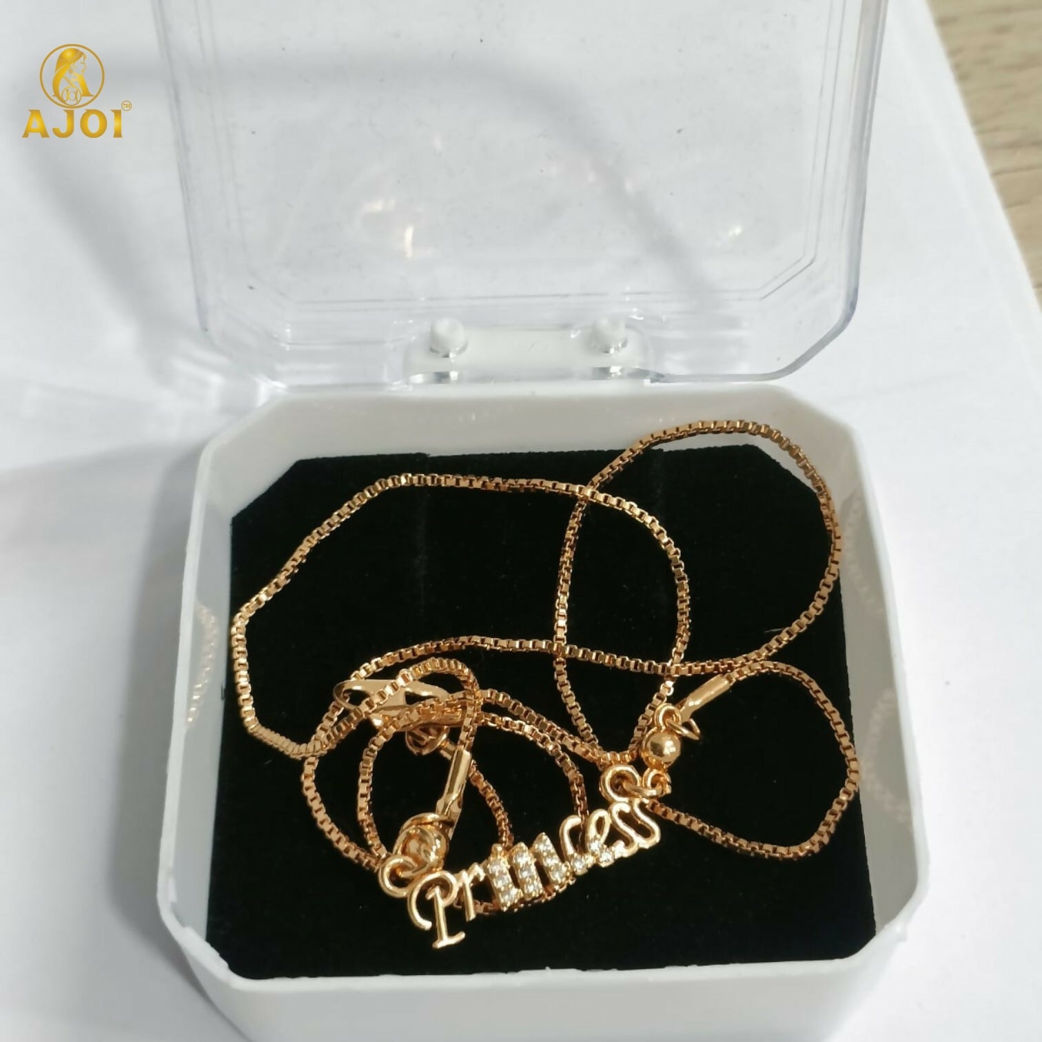 Princess Gold Plated Name Pendant Necklace with Crystal Stones for Women