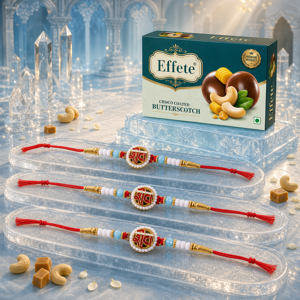 Shiv Pearl Rakhi Set with Butterscotch Chocolates, Pack of 3