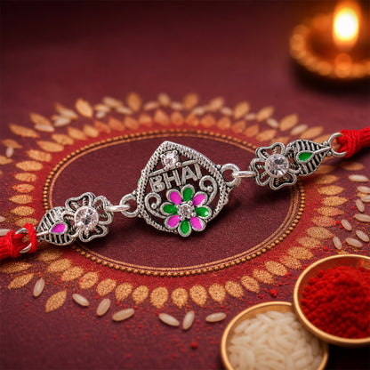 Elegant Rakhi with BHAI Text Plaque, crystal accents and gift style for Gift Styling