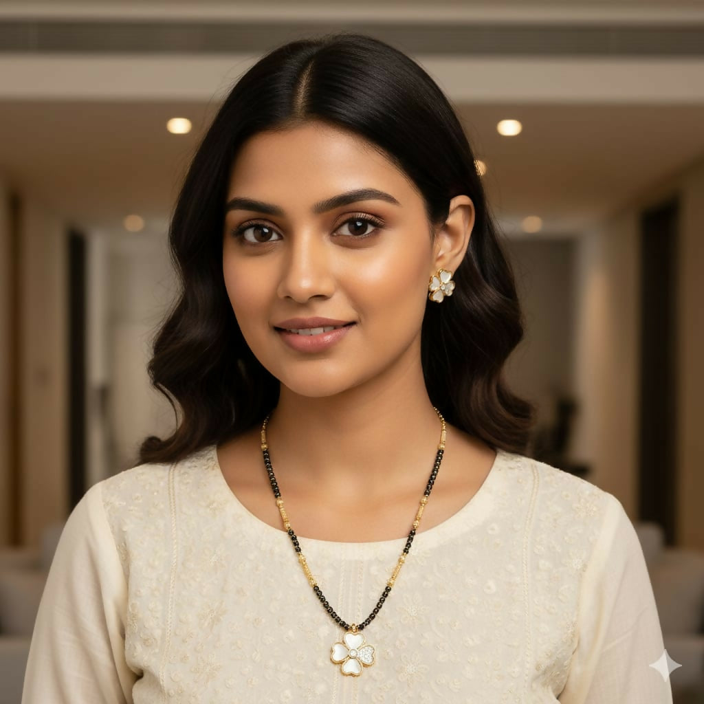 Gold Plated AD Floral Mangalsutra and Earring Set for women