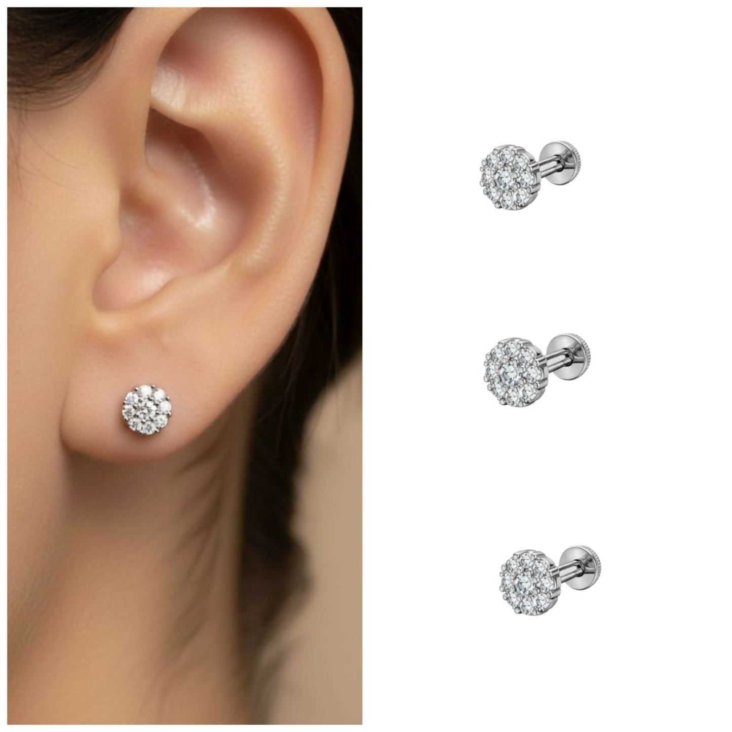 Silver plated crystal cluster stud earrings combo pack showcasing the brilliant sparkle of round crystals