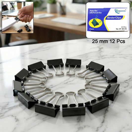 Heavy Duty Binder Clips for Office, School & Home Use Strong Grip Paper Clips Set (25mm/12pcs)