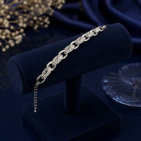 Silver-Color Interlocking Oval Chain Bracelet with Pavé Zircon Accent Links