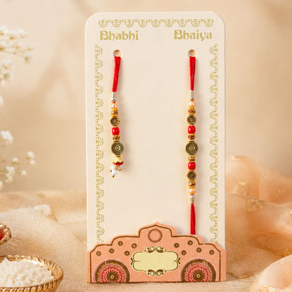 Graceful Beaded Minimal Design Bhai Bhabhi Rakhi with Beads and Disc for Gifting