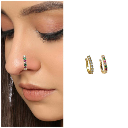 Gold-Plated AD Non-Piercing Nose Clip (Multi-Color) Combo Pack of 2