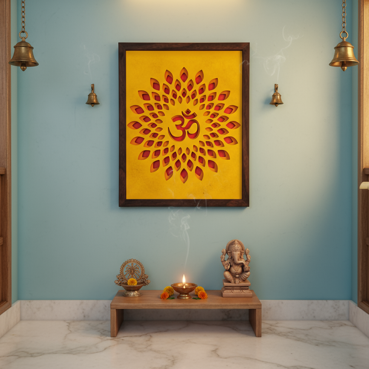 Handcrafted Multi-Layer Wooden OM Wall Art – 3D Spiritual Frame | Meditation & Yoga Room Decor | Divine Mandala-Inspired Home Wall Hanging